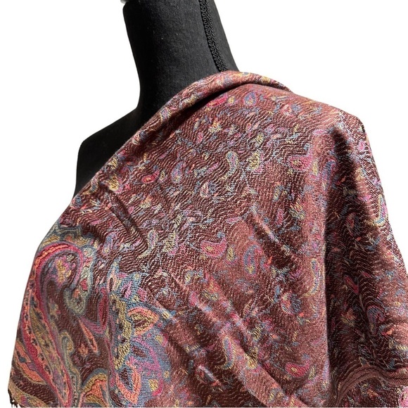 Elegant Shawl in Dark Maroon- Versatile Wrap, Scarf, Poncho, or Cape Soft Rayon - Picture 6 of 16